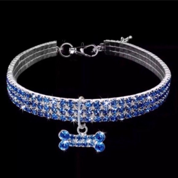 Blue Rhinestone Dog Collar Puppy Pet - Picture 4 of 6